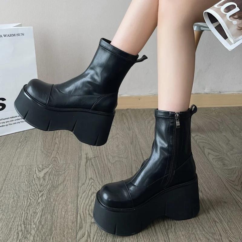 Женские ботильоны на платформе, туфли на высоком каблуке, зимние дизайнерские новинки 2025 года, повседневные готические ботинки челси, модные женские ботинки