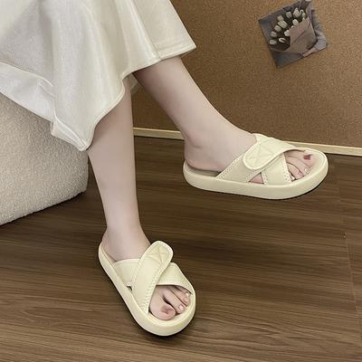 Летние универсальные слова крутые тапочки на липучке повседневная одежда новая толстая подошва плоская подошва пляжные крест