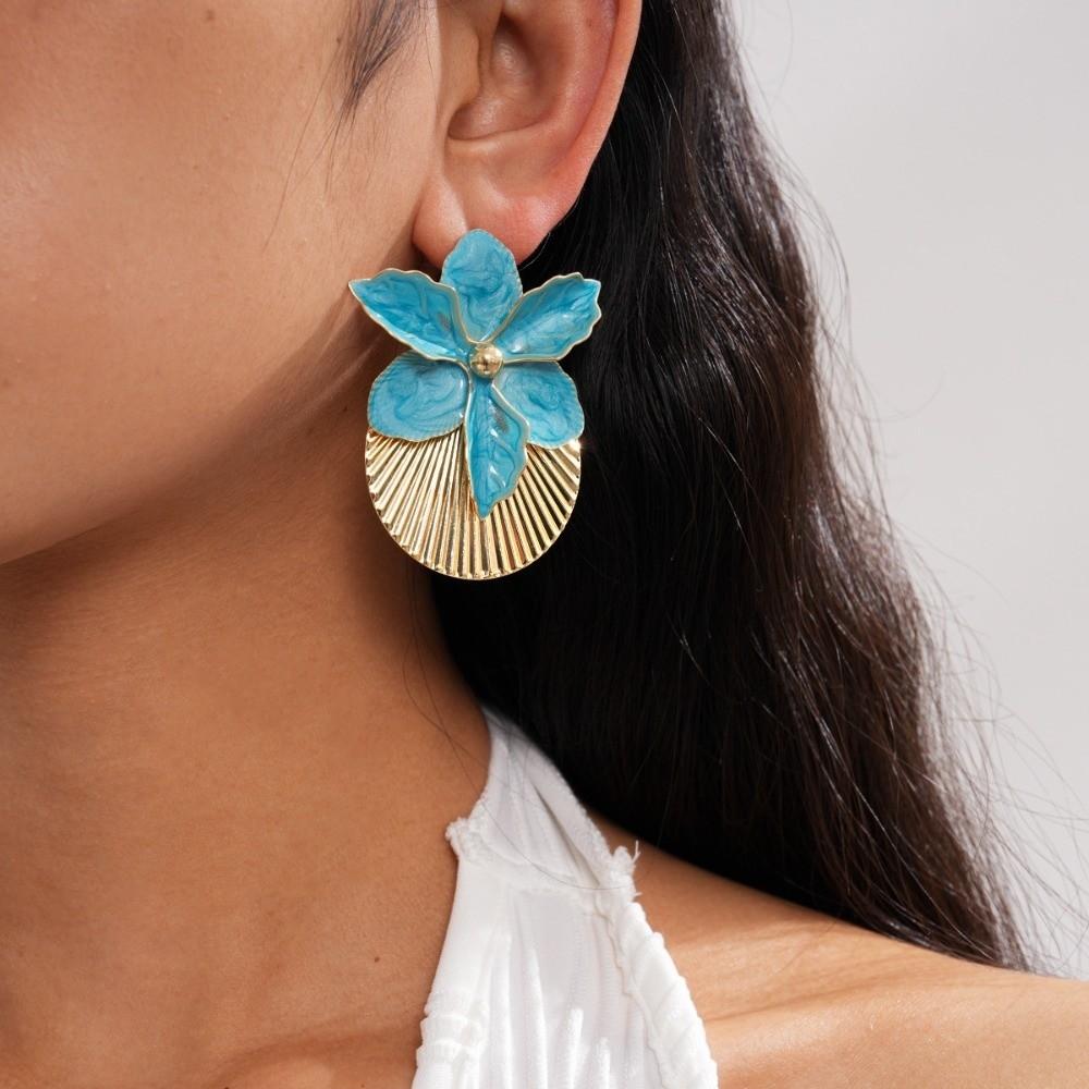Oil Drip Floral Ear Studs Butterfly Orchid Ear Pendant Orchid Flower Shell Earrings Daily