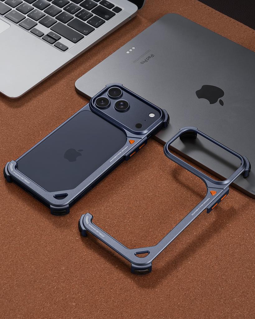 Oatsbasf Metal Frameless Phone Case for iPhone 17 Pro Max & 17 Pro Shockproof Bumper 9 Shape Phone Cover Bare Phone Feel Shell