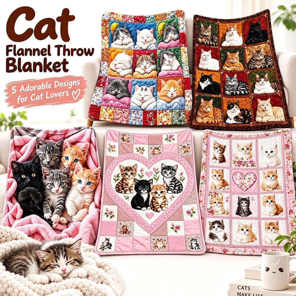 Flannel Fleece Flannel Blanket Soft Warm Cat Print Blanket New Throw Blanket Bedroom