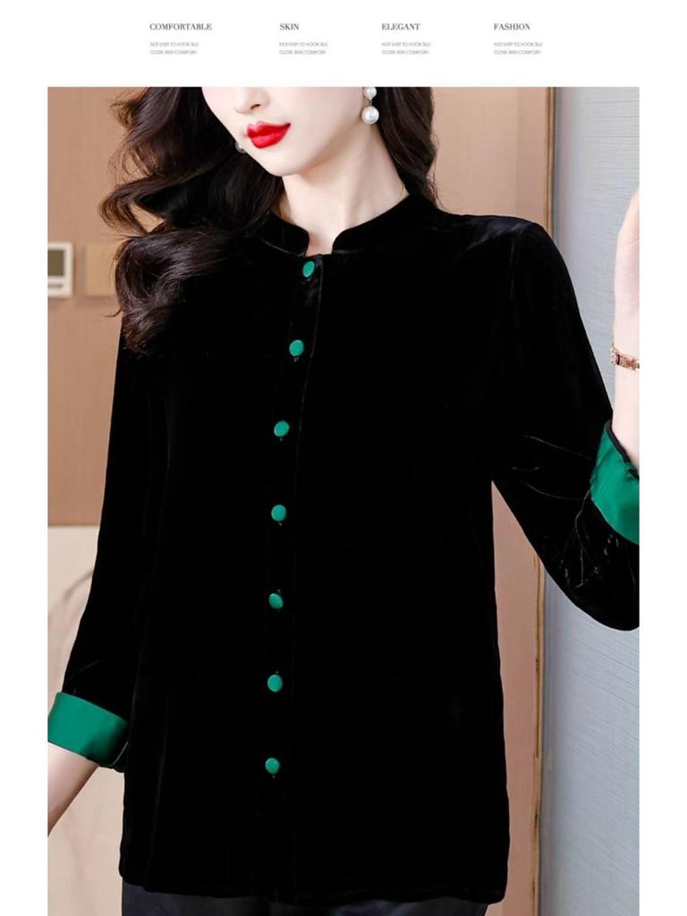Женское черное бархатное пальто - Новый китайский стиль Весна/Осень Свободный кардиган