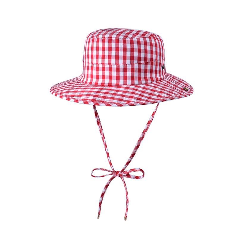Весенне-летняя шляпа с широкими полями для походов на открытом воздухе, шляпа-ведро с клетчатым ремешком, большой обхват головы, солнцезащитная шляпа, защита от солнца, детская