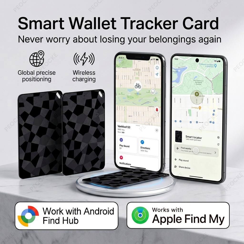 Dual System Smart Location Tag Wallet Tracker Card Compatible With Apple Find My Google Find Hub Rechargeable GPS Tracker 7