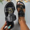 Fashion Vintage Sandals for Women Female Flat Bottomed Square Toe New Chic Summer Sandal Beach Holiday Wide Side Casual Shoes