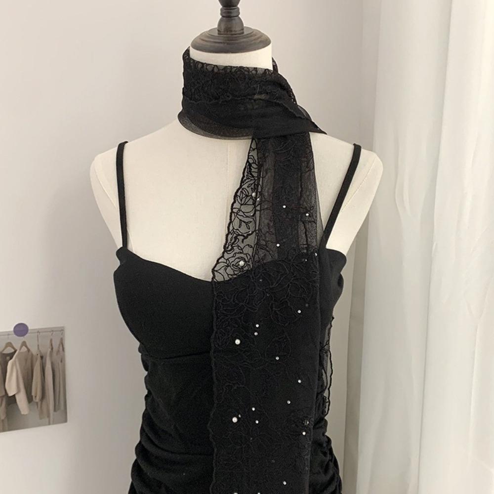 Foreign Style Lace Silk Scarf Pearl Triangle Scarf Fashion Long Scarf