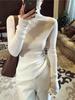 Women's White Slim Fit Turtleneck Sweater - Fashionable Knitted Autumn/Winter Top