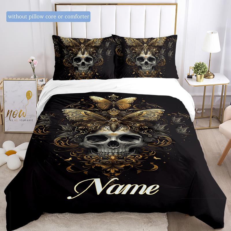 Goldenskullbutterfly Customize Your Name Duvet Cover Soft Bedding Set For Bedroom Guest Room And Dorm Decoration Threepiece Set Includes 1 Duvet Cover