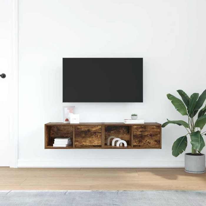 VidaXL TV Furniture 2 Pcs Smoked Oak 60x31x25.5 Cm Engineered Wood, TV Bench, Hi-fi Unit, Entertainment Center, Sideboard 861445