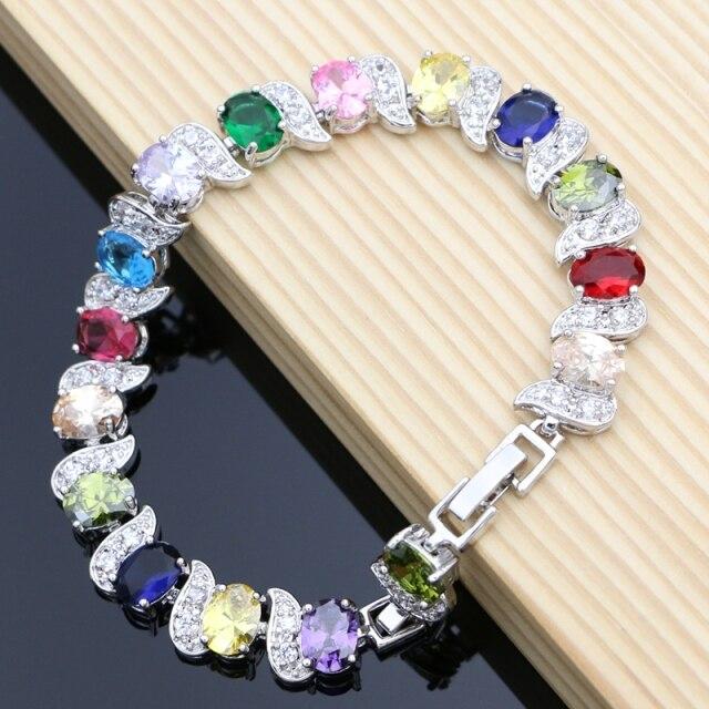 Rainbow Mystic Cubic Zirconia White Crystal Silver Color Jewelry Charm Bracelet For Women