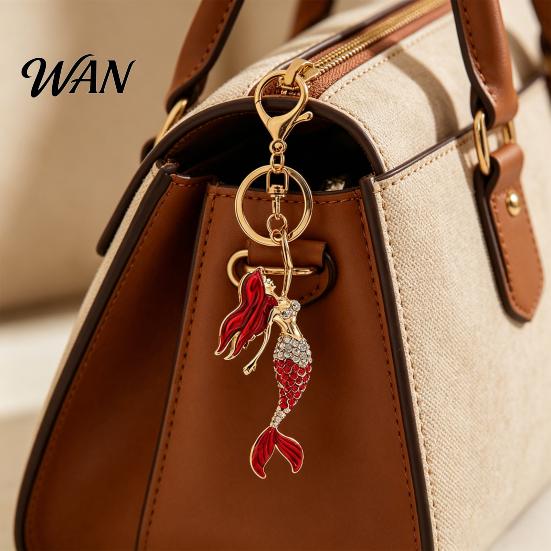 Versatile Keychain Accessory Pendant Sparkling Rhinestones Inlaid Mermaid Design Key Holder Festival Souvenir Gift with Lobster Clasp Lightweight