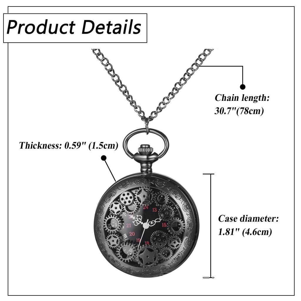Pocket Watch Gear Skeleton Rome Analog Display Waterproof Pocket Watch Pendant Necklace Chain Birthday Anniversary Christmas Day Present Antique -