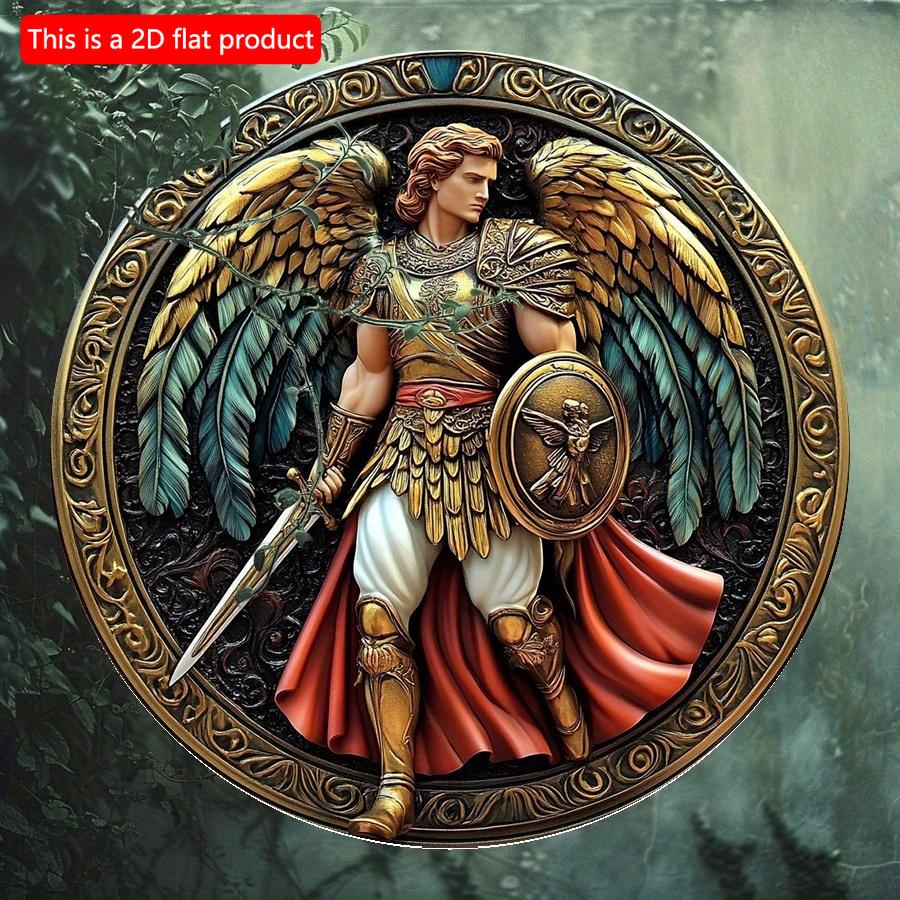 2d Flat 20*20cm, Angel Warrior Wooden Sign, Traditional Mythological Warrior Wall Art, Festive Holiday Decor, for Home, Kitchen, Garden, Bedroom, Bar.
