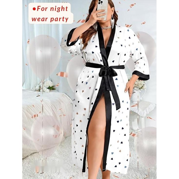 Женский халат на День святого Валентина больших размеров, сексуальный атласный халат, длинная одежда для сна