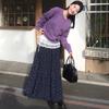 Фиолетовая юбка с цветочным принтом для женщин Весна и Осень Новый стиль Маленькая юбка А-силуэта с завышенной талией Длинная юбка-свитер