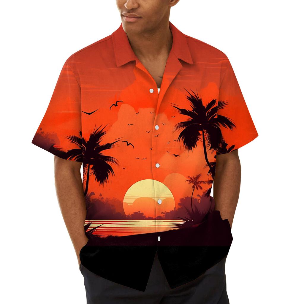 Гавайская рубашка для мужчин, мужские винтажные рубашки для боулинга на пуговицах, летняя пляжная рубашка с коротким рукавом