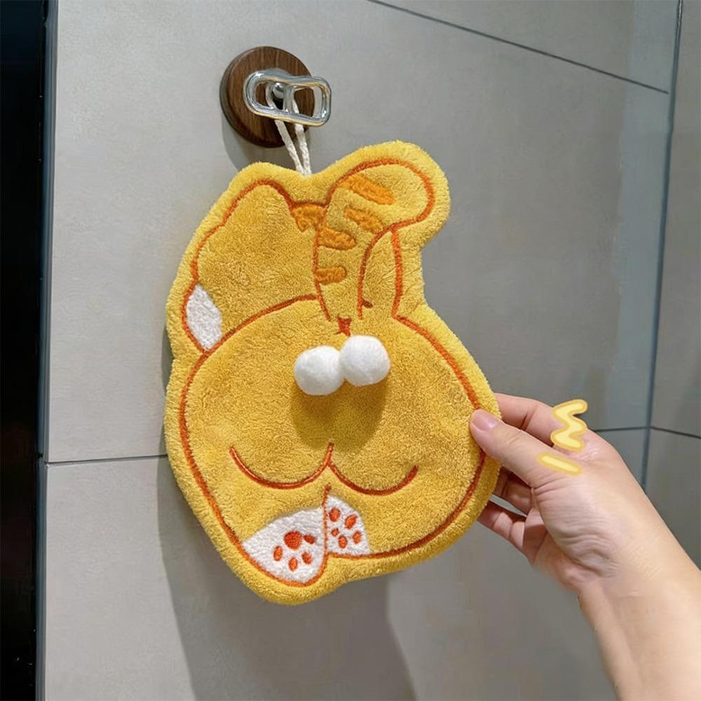 Strong Water Absorption Cat Egg Hand Towel Coral Fleece Absorbent Towels  Kitchen Bathroom Use