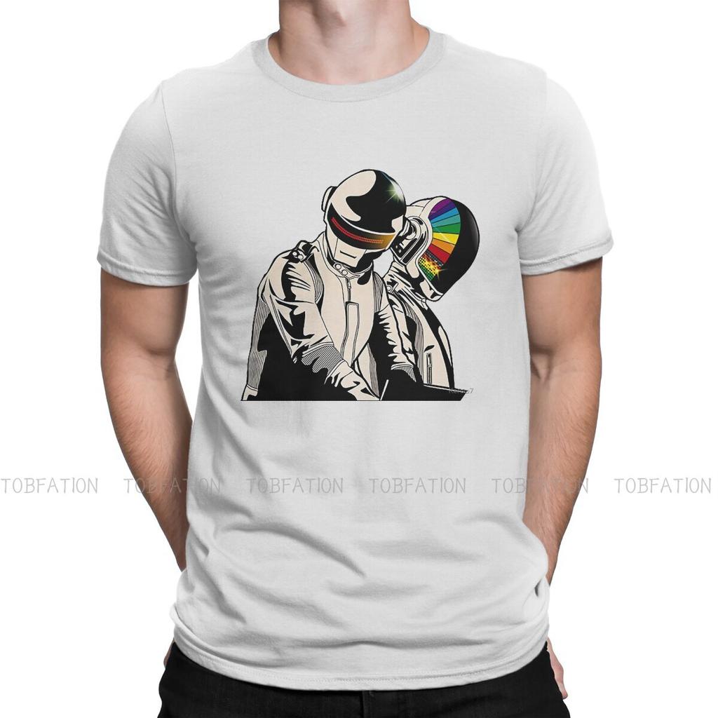 Retro Helmet Rock Black Hipster Tshirts Daft Punk Men Harajuku Fabric Streetwear T Shirt Round Neck Oversized