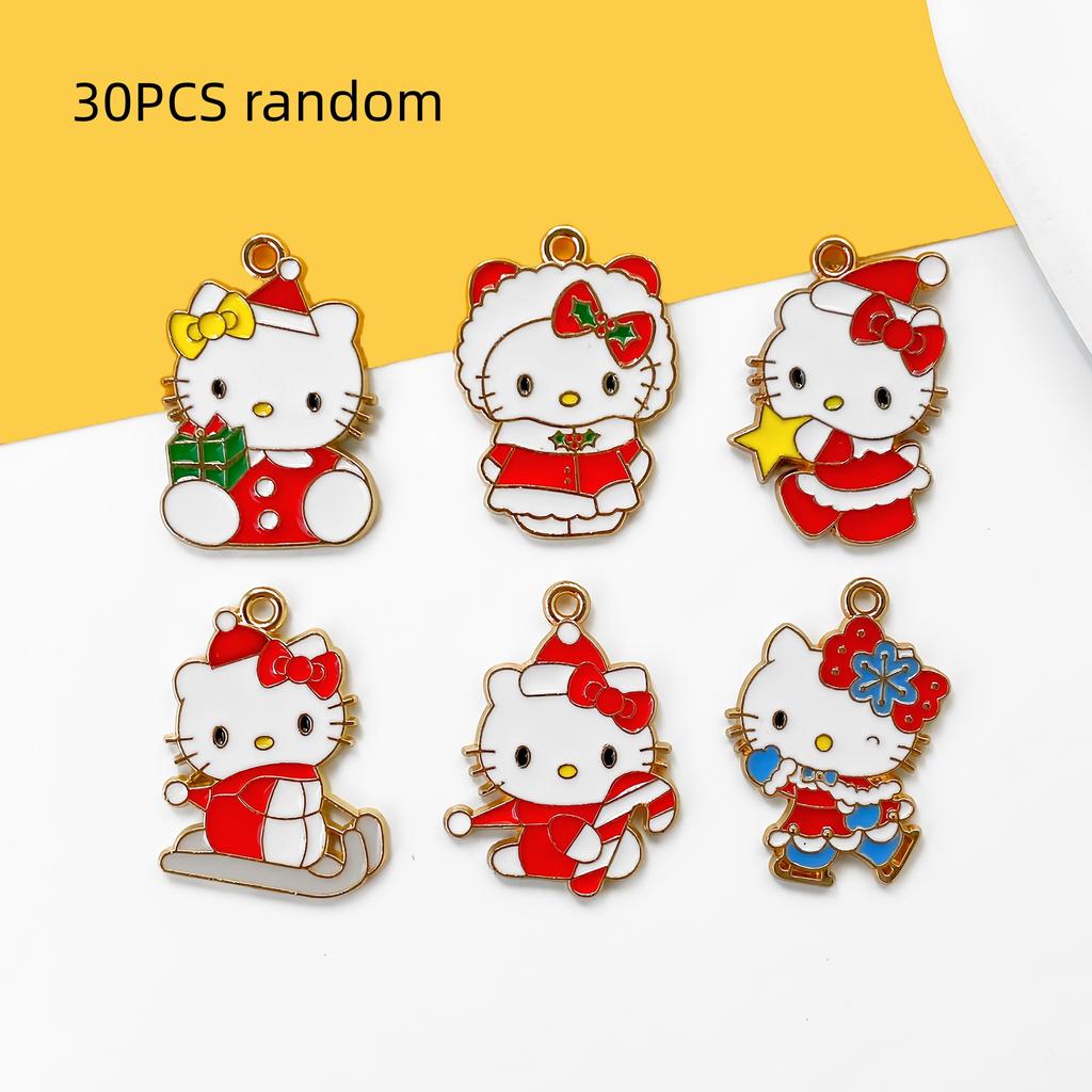 12/30PCS Cartoon Christmas Cat DIY Accessories Winter Katy Cat Alloy Drip Oil Bag Decorations Small Pendants