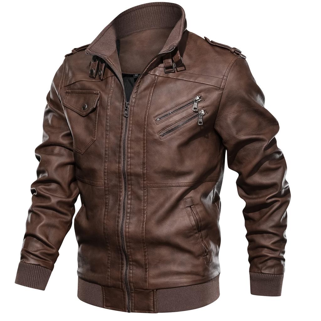 Autumn and Winter Men's Removable Hooded Knitted Hat Jacket Large Size Casual Locomotive Leather Jacket