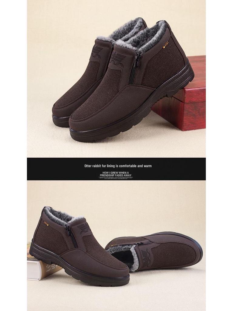 Мужские зимние водонепроницаемые нескользящие ботинки на плюшевой подкладке для пожилых