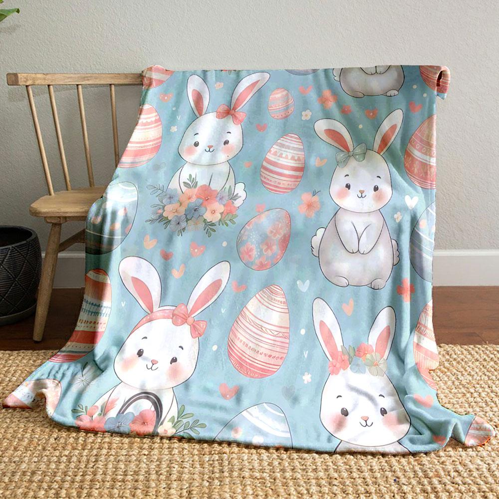 Easter Bunnies with Floral & Egg Design print blanket soft and cozy perfect for the living room bed sofa or a nap,gift