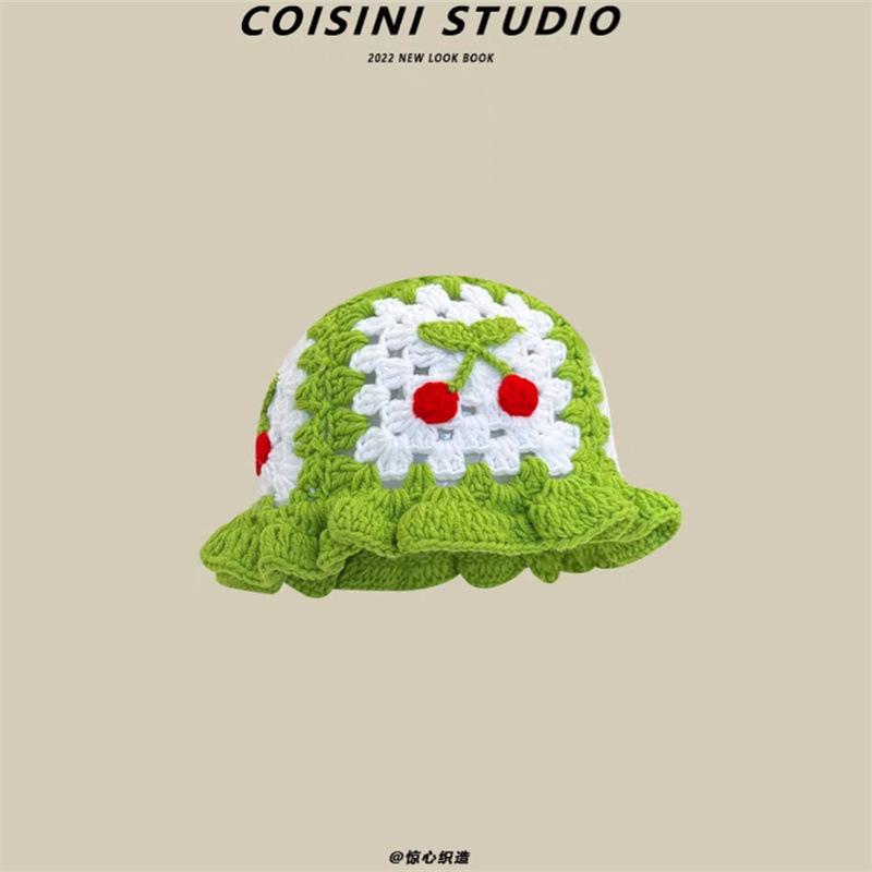 Ретро полая вязаная вручную шапка-горшок с цветком, женская осенне-зимняя, милая, универсальная, шерстяная шапка, демонстрирующая небольшой тренд