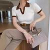 French Polo Collar Contrasting Color Knitted Sweater for Women's Summer Temperament Slim Fit Short Sleeved Thin and Niche T-shirt Top