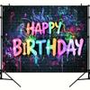 Happy Birthday background Vibrant neon graffiti brick wall design colorful hip hop photography background party decorations
