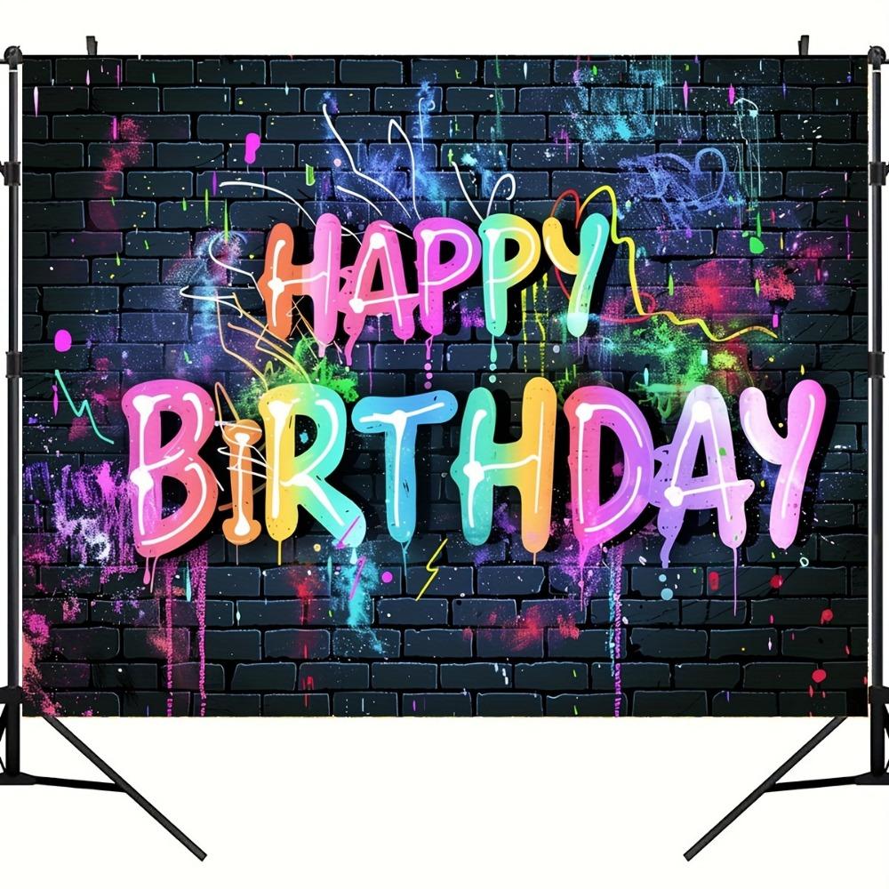 Happy Birthday background Vibrant neon graffiti brick wall design colorful hip hop photography background party decorations