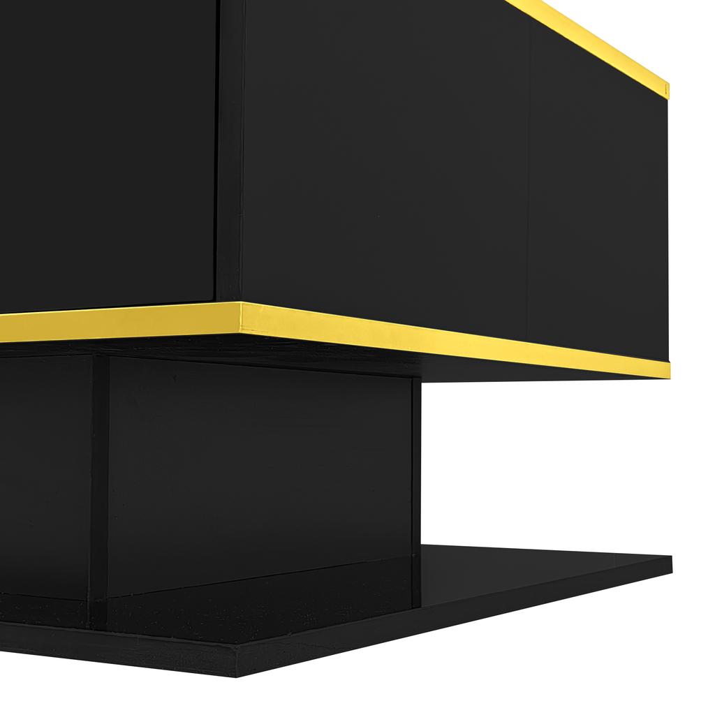 Modern LED Coffee Table with High Gloss, 100 cm Long, Gold Decoration, 3 Drawers & USB LED Light Strip (Adapter/Power Bank Required)