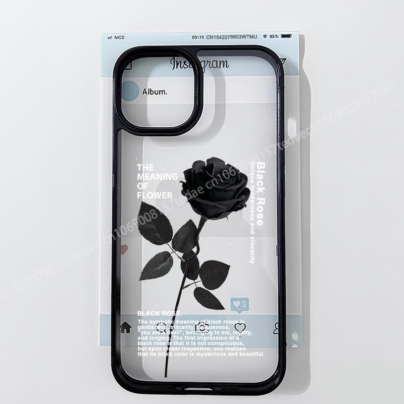 Винтажный чехол для телефона с черной розой для IPhone 17 1615 14 13 12 11 Pro MAX 17Air XR 8Plus Y2K Girl Жесткий Прозрачный Жесткий Чехол Fundas