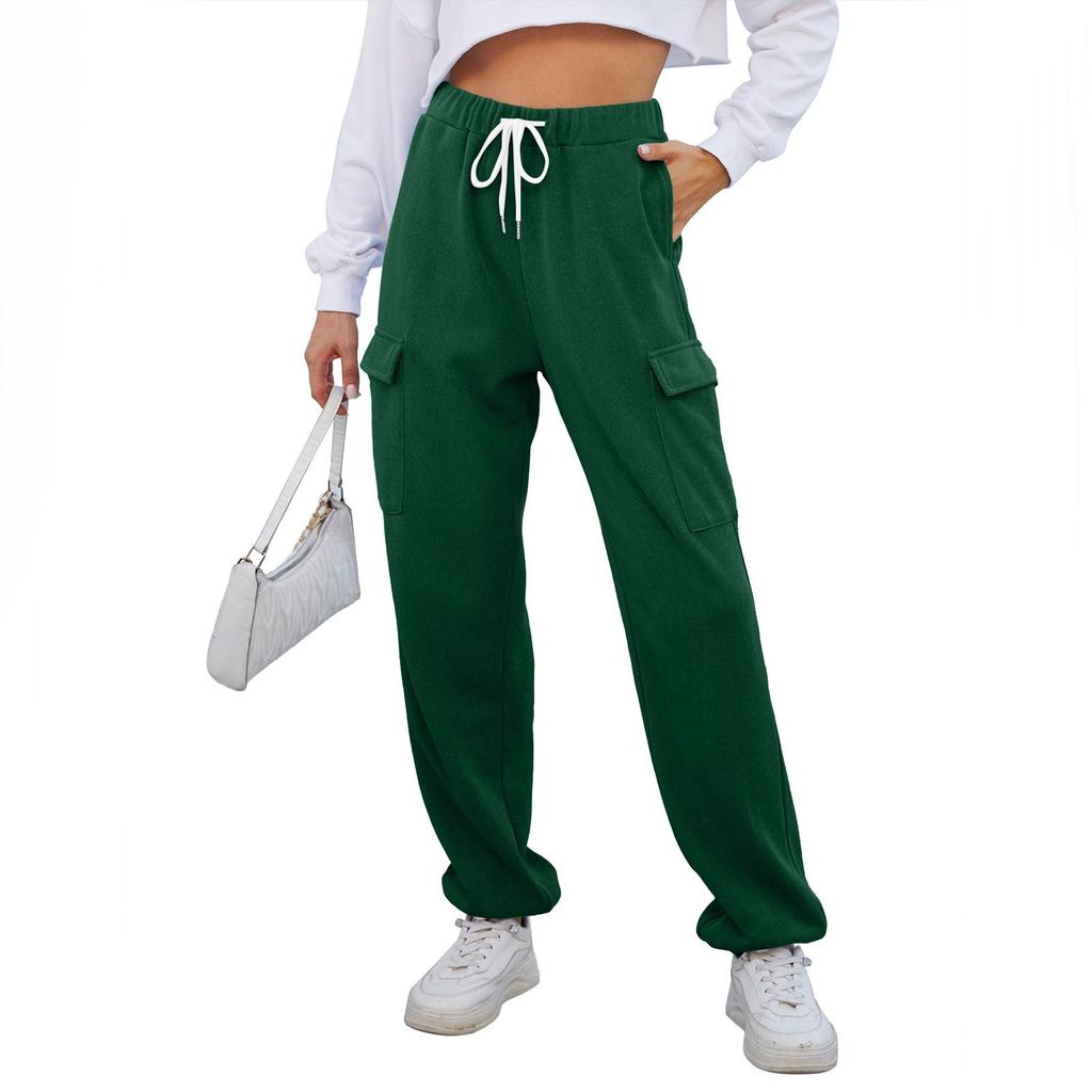 Женские модные спортивные однотонные повседневные спортивные штаны с карманами и брюками
