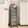 6 Tiers Kitchen Metal Storage Rack Vegetable Fruit Storage Basket Rotatable Storage Shelf Rectangle Large Capacity Rolling Cart