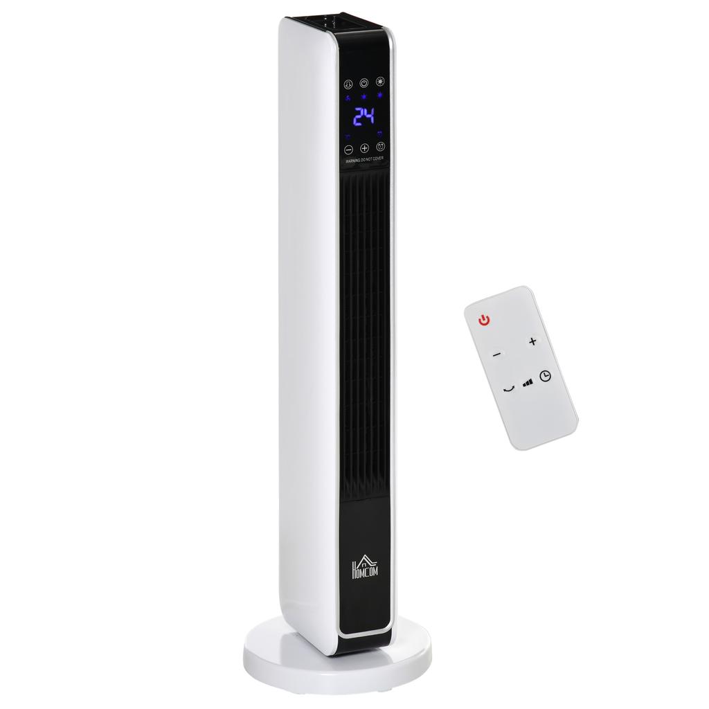 Heater Fan Heater 2200W Electric Heater Ceramic Heating Tower with Remote Control 8-Hour Timer Oscillation ABS PA White+Black 21 x 21 x 73 cm