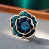 Luxurious Peacock Blue Camellia Enamel Brooch: Elegant Drip Oil Corsage Pin for Women, Fragrant-Style Accessory