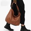 Large Capacity Homeless Bag Folded Shoulder Bag Soft Cowhide Handheld Commuter Bag Hobo Bag