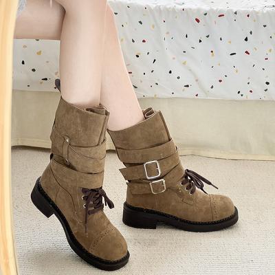 Женские ботинки и женская обувь нишевая легкая роскошь осень и зима ручная работа ретро, голенище с пряжкой на ремешке, круглый носок, толстая подошва, короткие