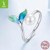 S925 Sterling Silver Bead Mermaid Open Ring, Elegant Dream Man Fishtail Ring Jewelry