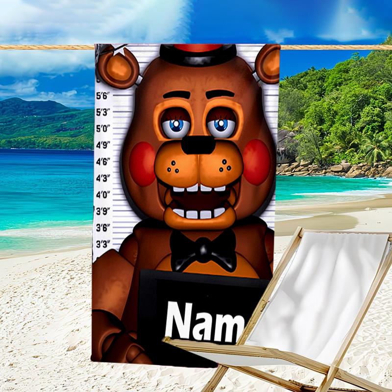 1pc Freddy bear2 Beach Towel with Custom Name, Beach/Swimming/Bath/Picnic/Camping Towel, Suitable for Seaside Beaches