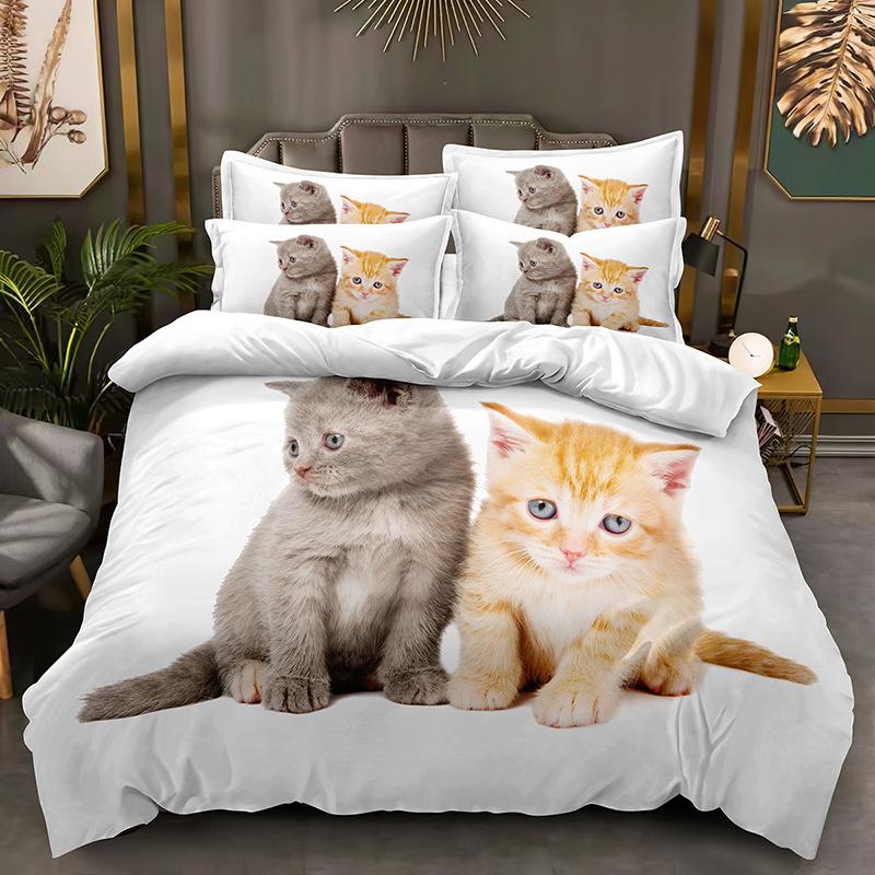 Комплект постельного белья с 3D-принтом животных, пододеяльник на пуху кошки или собаки, 2/3 предмета, пододеяльник для детей и взрослых, роскошное мягкое покрывало