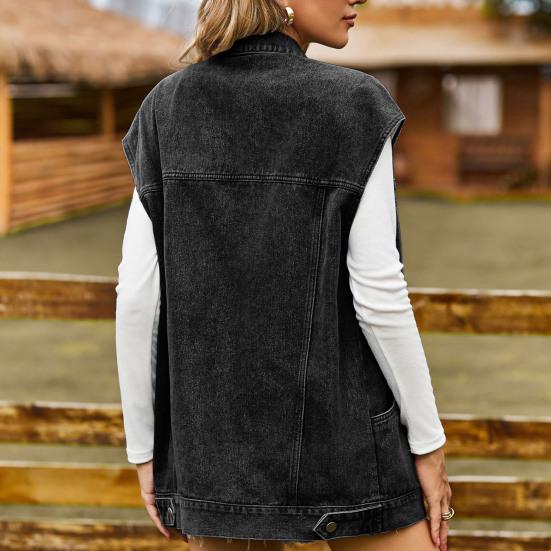 Женский жилет, джинсовый свободный однотонный однобортный кардиган без рукавов с большими карманами, промываемый, индивидуальная уличная одежда, повседневная куртка, жилет