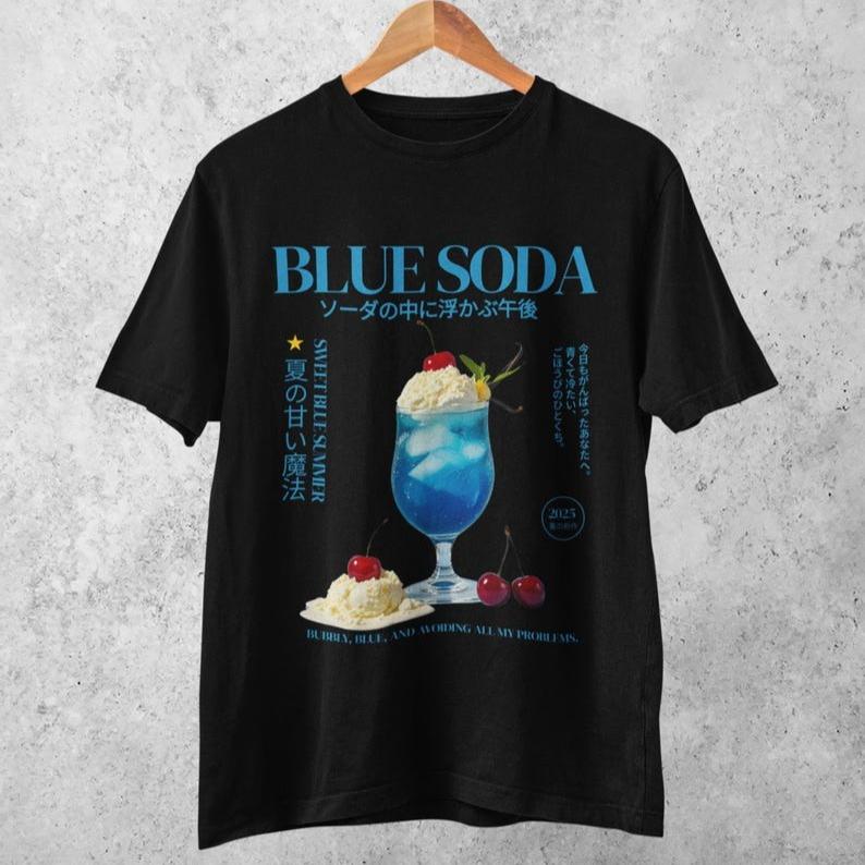 Japan Blue Soda 90s Anime Graphic Print Short Sleeve Tshirt Japanese Streetwea Harajuku Y2k Grunge Men Women Streetwear Tops