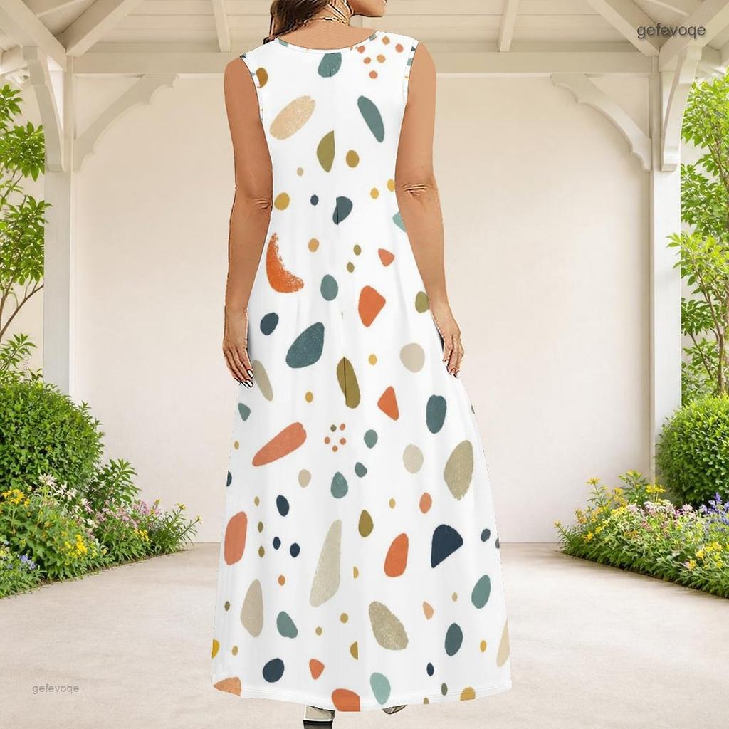Women Plus Size Scoop Neck Sleeveless Printed A Line Maxi Dress