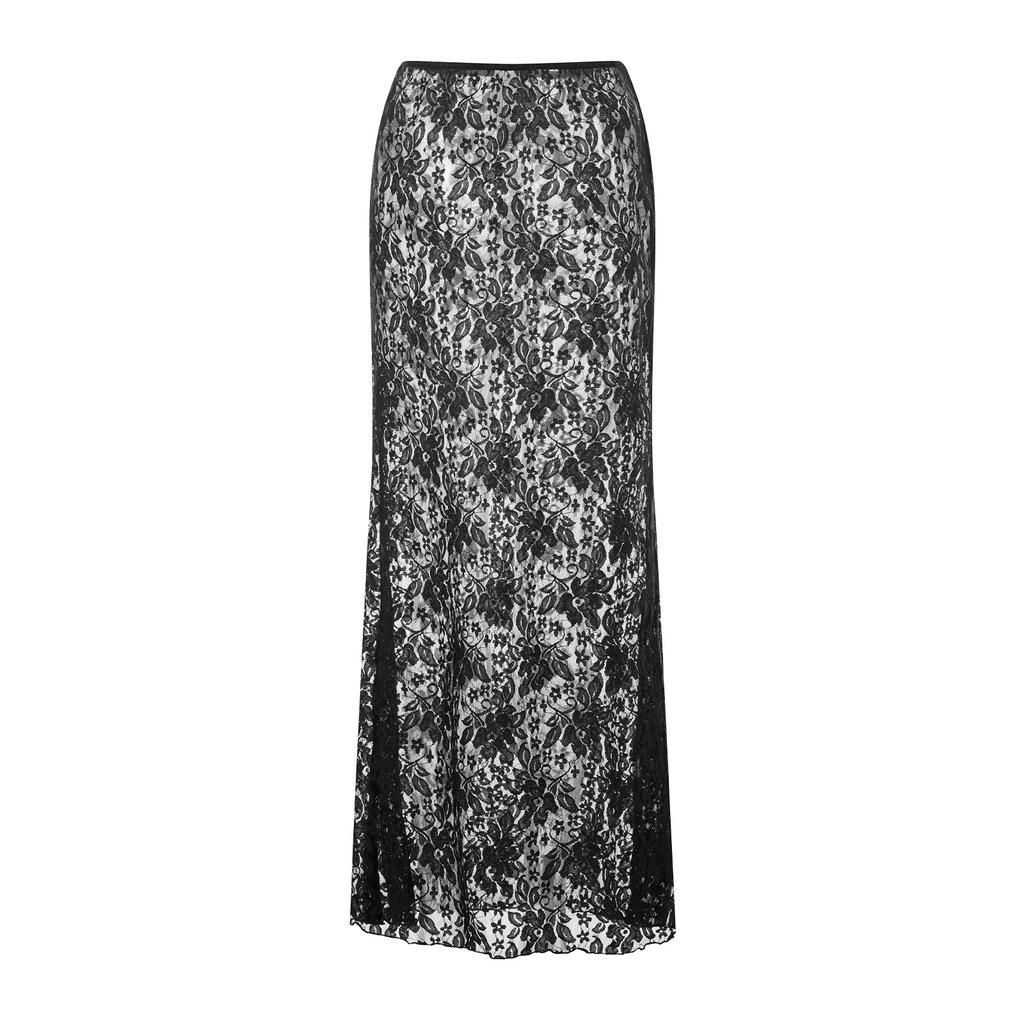 Women Sexy Sheer Lace Maxi Skirts Female Summer Boho See Through Bodycon Long Skirts for Party Club Streetwear Y2K Fairy Clothes