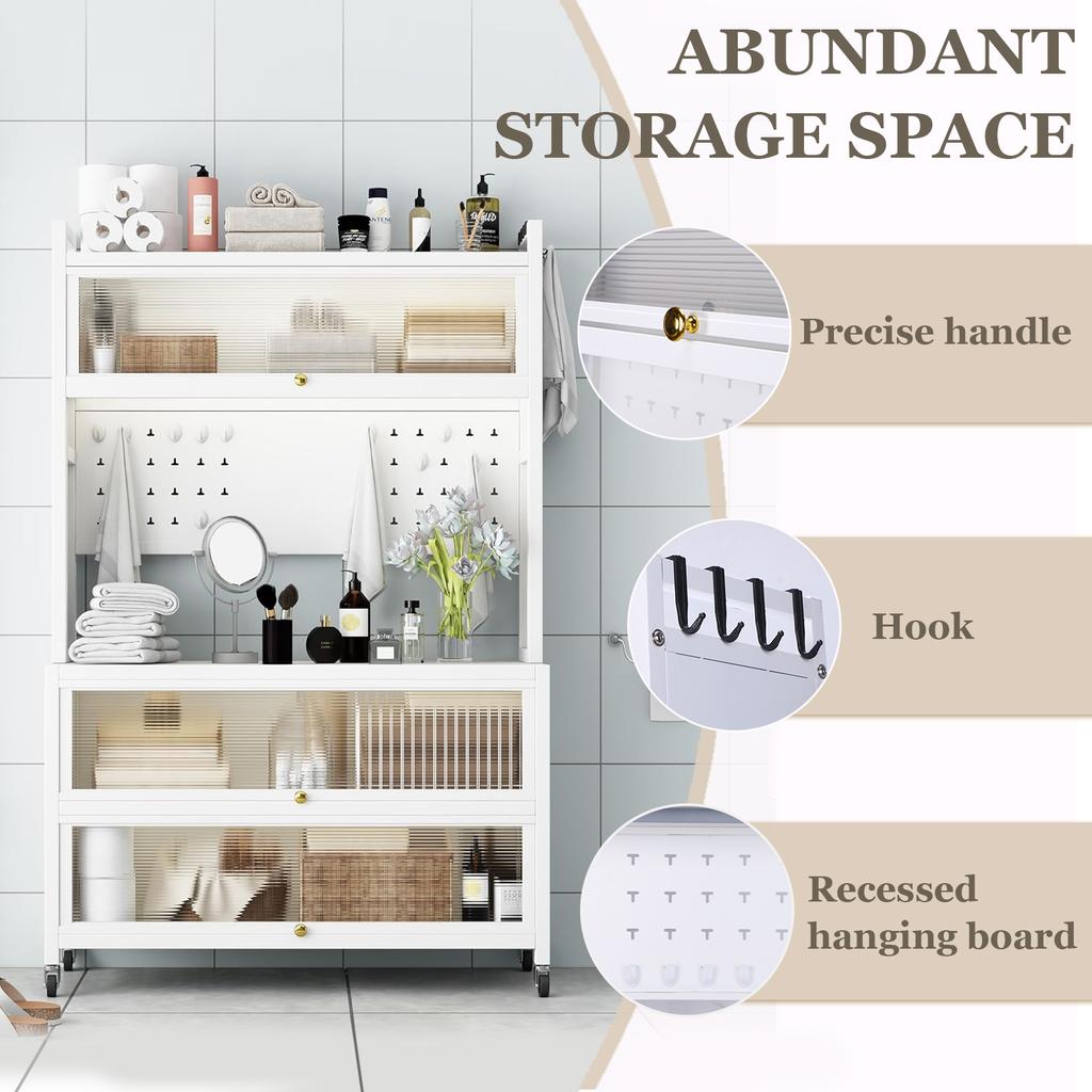 Wheeled Kitchen Storage Cabinets Wear Resist Metal Cabinet Organizer Movable Multi-Layer Floor Storage Cabinet for Home Kitchen