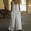 Women's Fashion Casual Button-down Sleeveless Jumpsuit Solid Color Cotton Pocket Jumpsuit