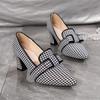 2024 Retro Fashion Women's Shoes Plaid Soft Leather Women's High Heels Spring Pointed Toe Thick Heel Women's Shoes Pumps