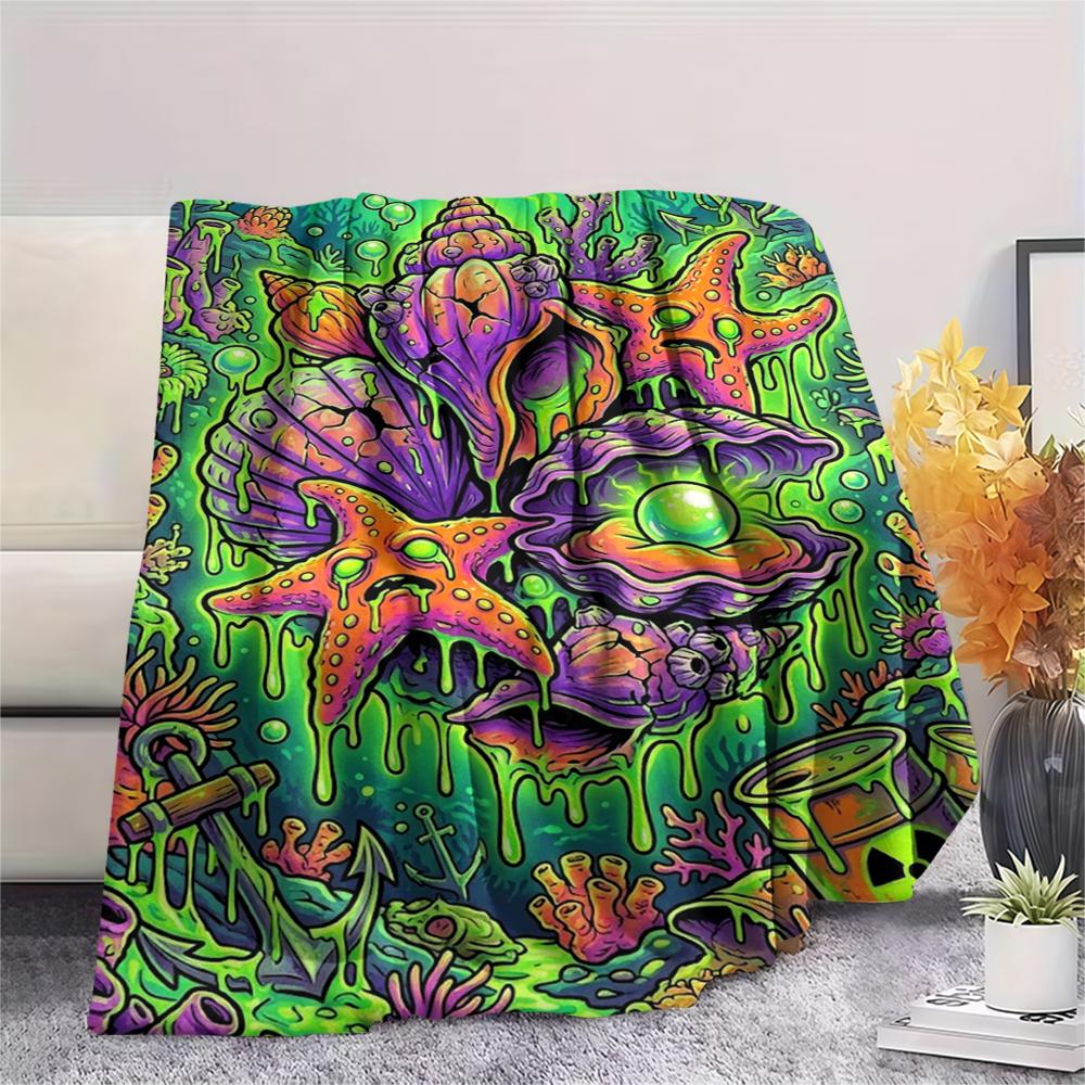 Fluorescent marine organisms Print Flannel Blanket,High quality Comfortable for All Seasons,Home Decor,Warmth and Comfort,Perfect for Christmas Gifts