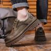 Italian Thick Bottom Men Casual Leather Shoes Outdoor Antiskid Tooling Shoes Beef Tendon Outsole Leather Lace Up Oxford Shoes